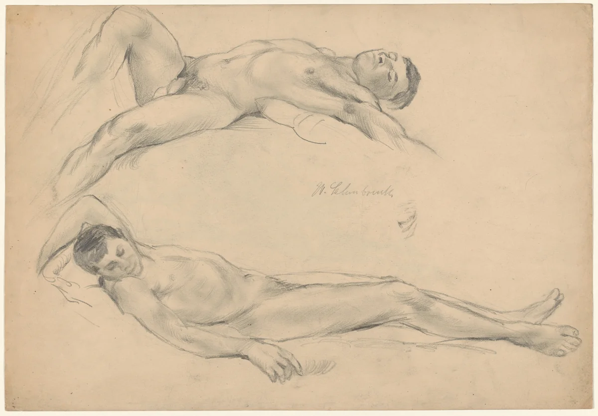 Two Studies of a Reclining Man by Wilhelm Lehmbruck, drawing, 1903