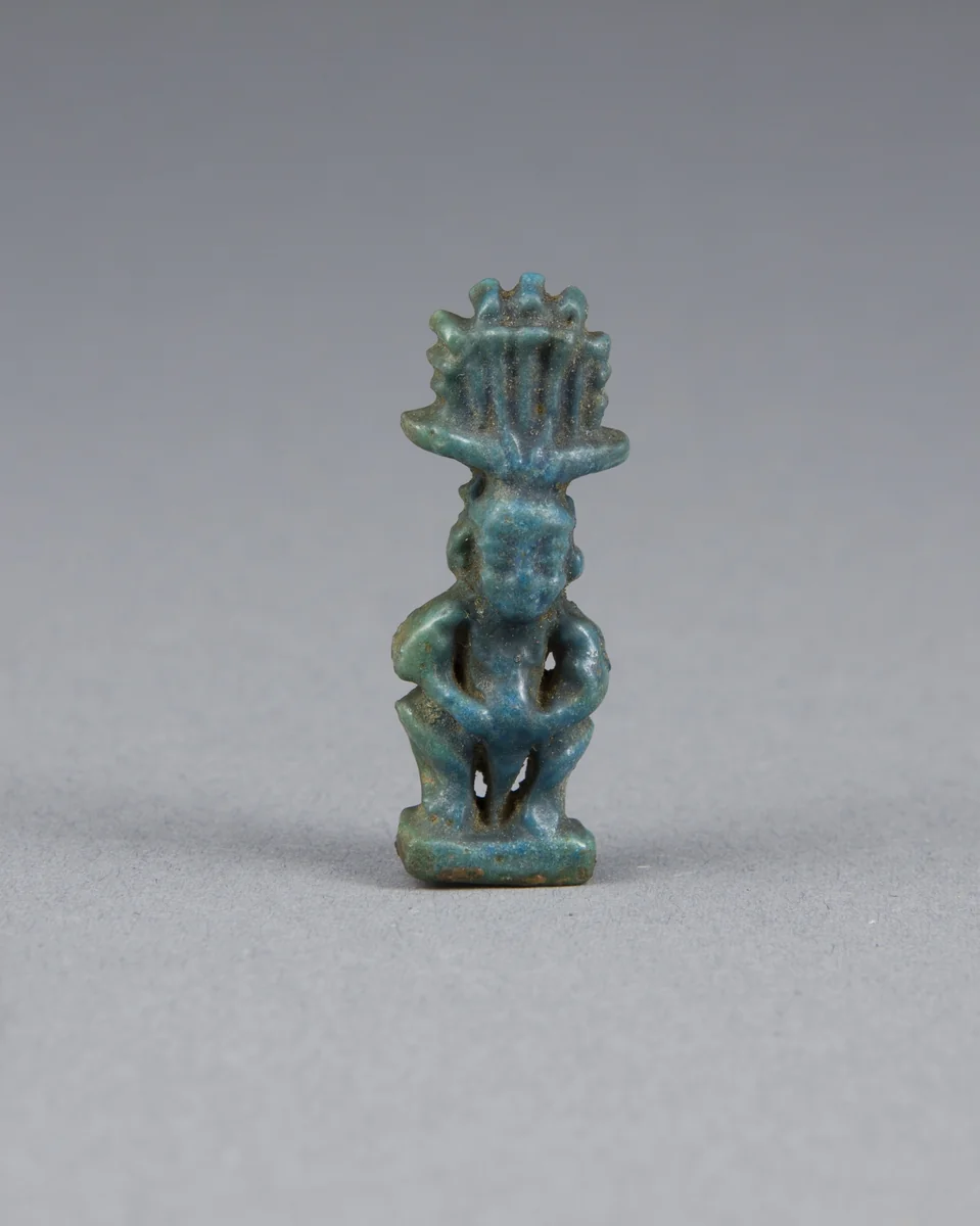 Amulet of the God Pataikos wearing Atef Crown by Egyptian, metalwork, -1069--332
