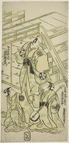 The Actors Ichimura Uzaemon VIII as Onio Shinzaemon and Onoe Kikugoro I as the courtesan Usugumo in the play "Nanakusa Wakayagi Soga," performed at the Ichimura Theater in the first month, 1744 by Torii Kiyomasu II (鳥居 清倍), print, 1744