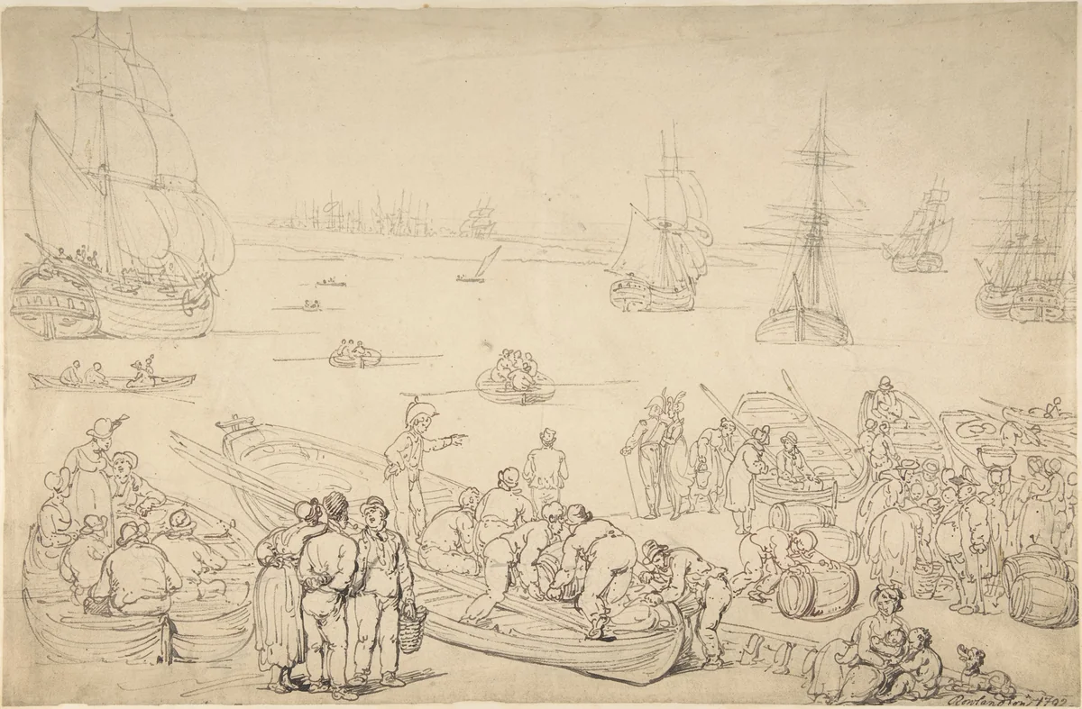 Seaport by Thomas Rowlandson, drawing, 1792