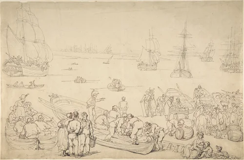 Seaport by Thomas Rowlandson, drawing, 1792