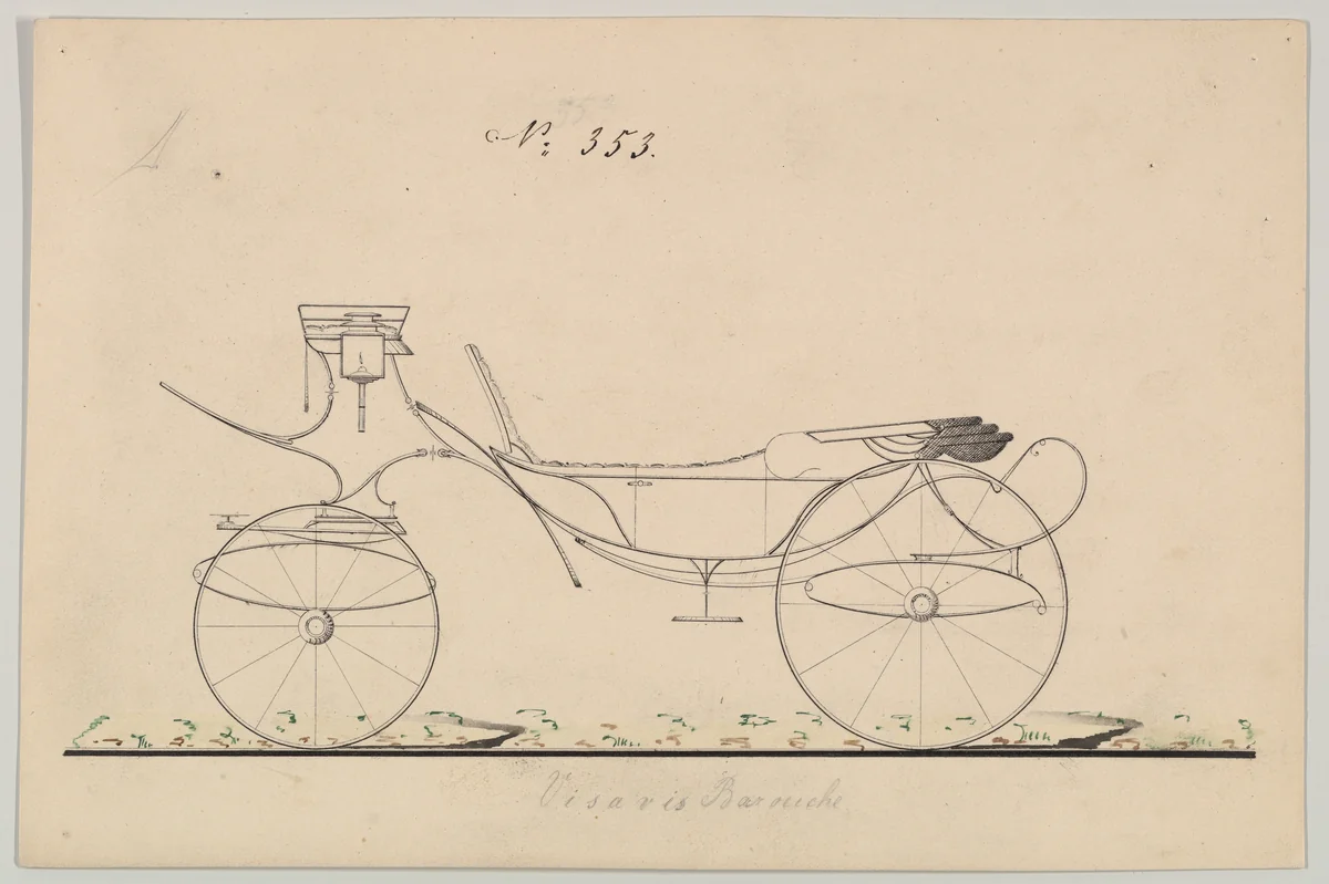 Design for Vis-à-vis/ Barouche, no. 353 by Brewster & Co., drawing, 1850-1870
