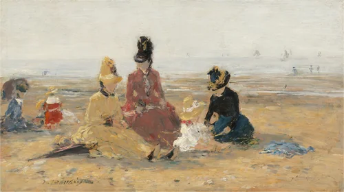 On the Beach, Trouville by Eugène Boudin, painting, 1887