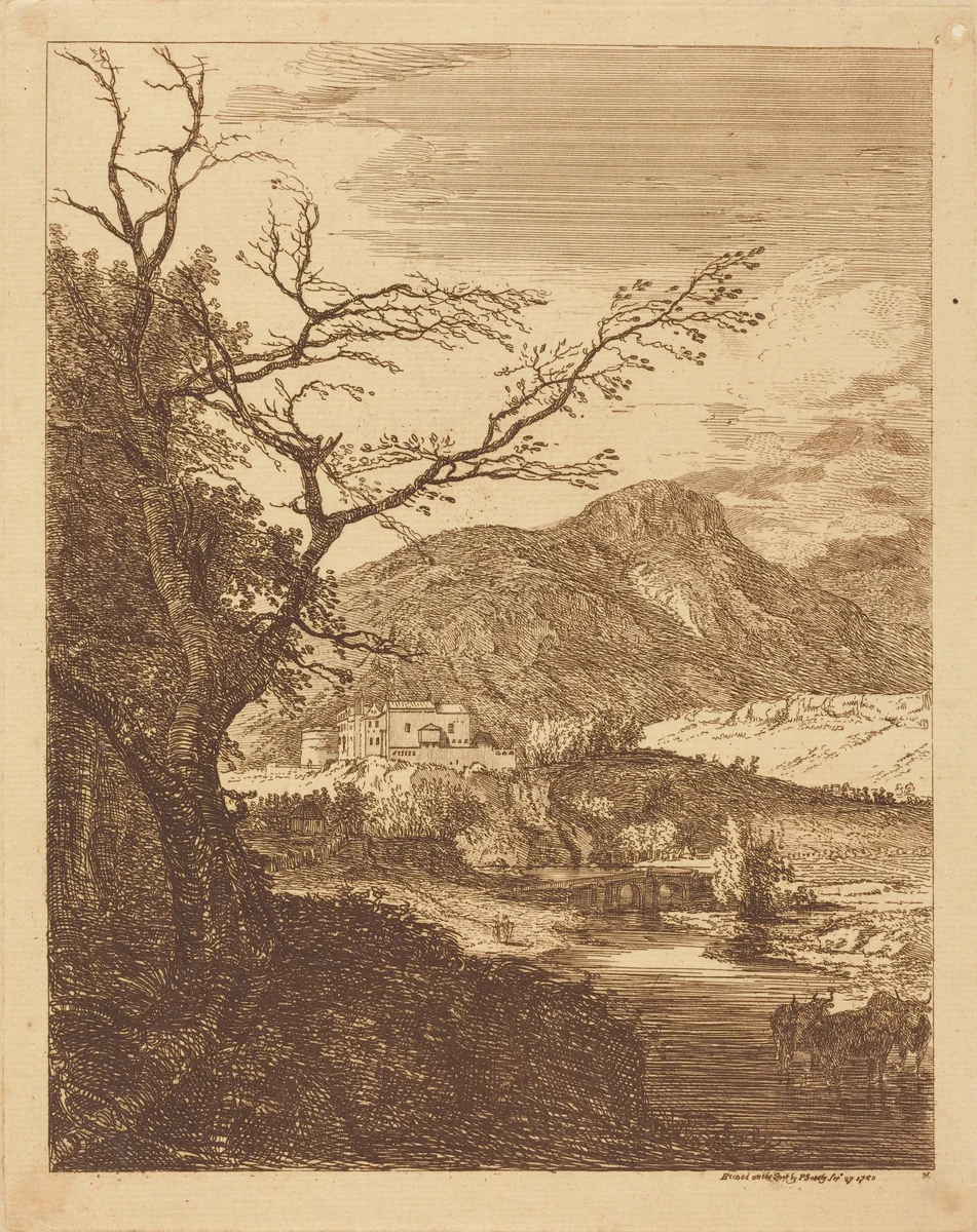 Capriccio with Edinburgh Castle and Arthur's Seat by Paul Sandby, print, 1750