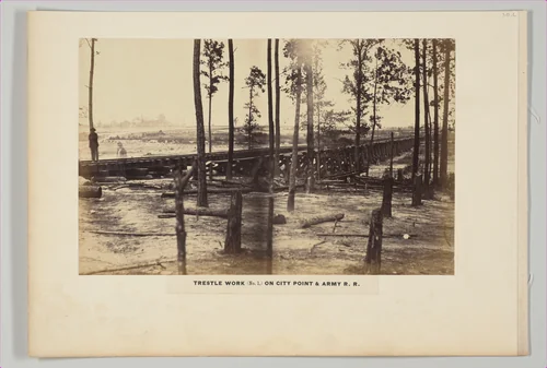 Trestle Work (No. 1) on City Point & Army Rail Road by Andrew Joseph Russell, photograph, 1863-1864