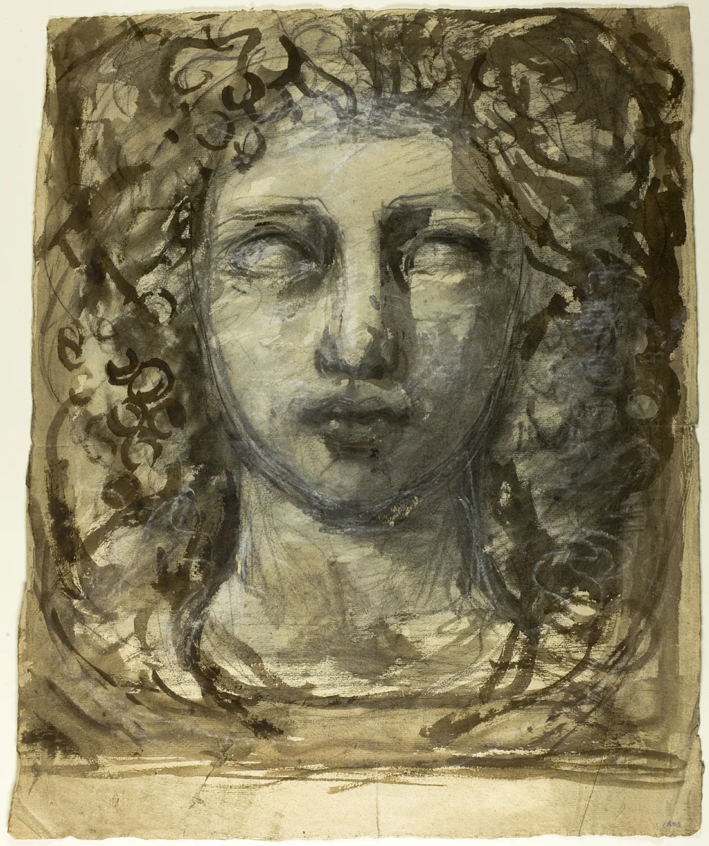 Study of Female Head (recto); Classical Male Head (verso) by Henri Cros, drawing, 1885-1895