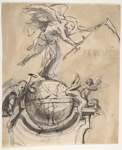Design for a sepulchral monument with an allegory of Time by Pieter Verbruggen, drawing, 1686-1724