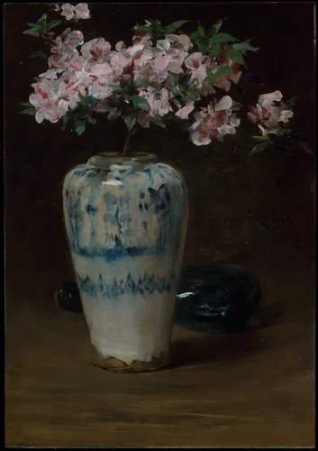 Pink Azalea—Chinese Vase by William Merritt Chase, artwork, 1877-1890