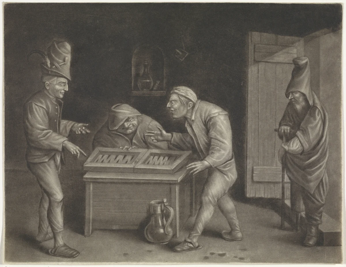 Triktrakspelers by Jan van der Bruggen, print, 1659-1740
