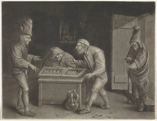 Triktrakspelers by Jan van der Bruggen, print, 1659-1740