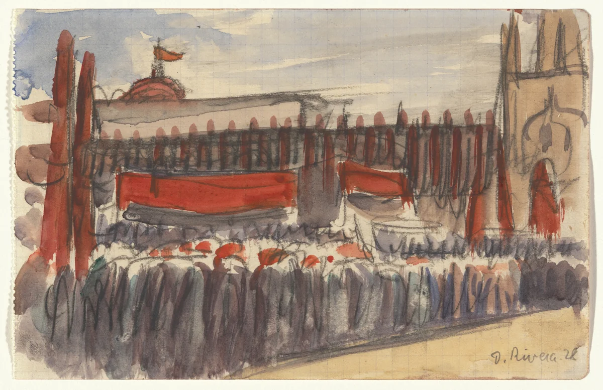 May Day, Moscow by Diego Rivera, drawing, 1928