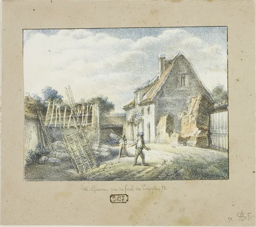 Village Scene by Victor-René Garson, print, 1816-1850