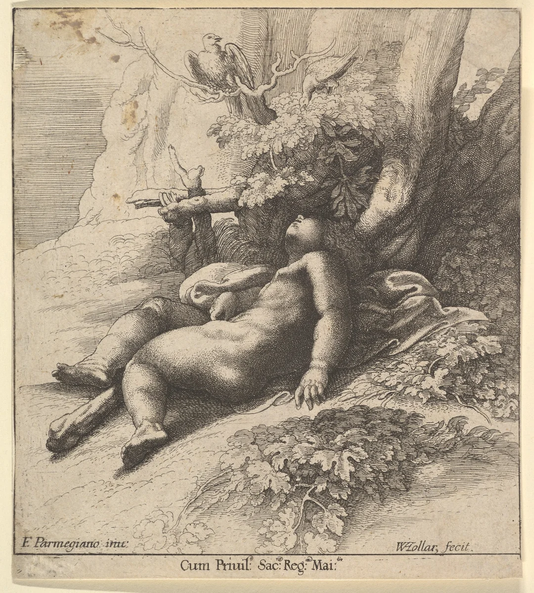 Infant Hercules asleep by Wenceslaus Hollar, print, 1625-1677