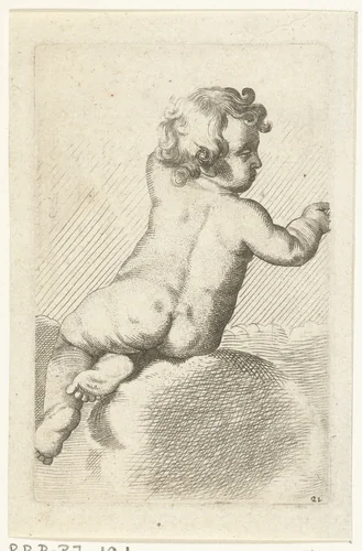 Naakt kindje van achteren by Pieter van Avont, print, 1630-1652