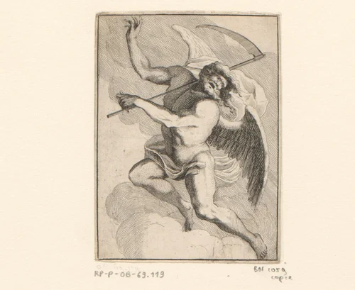 Gevleugelde Saturnus met zeis by anonymous, print, 1647-1714