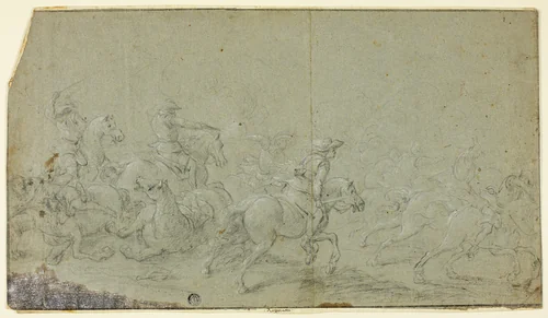 Cavalry Fight by Jacques Courtois, drawing, 1641-1675