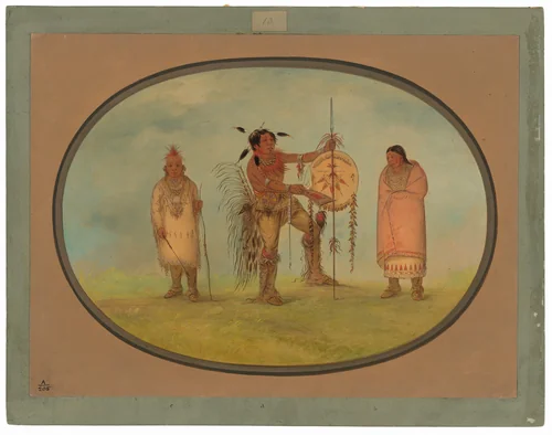 Saukie Warrior, His Wife, and a Boy by George Catlin, painting, 1861-1869