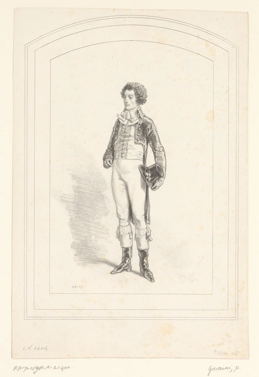 Parijzenaar in achttiende-eeuwse kleding by Paul Gavarni, print, 1857