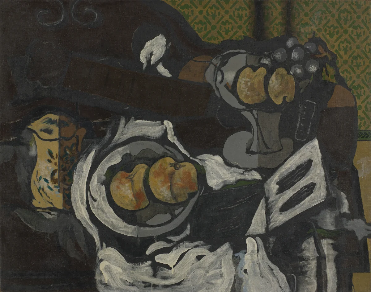 Guitar, Plate, Fruit Dish, Pitcher, and Music Score by Georges Braque, painting, 1925