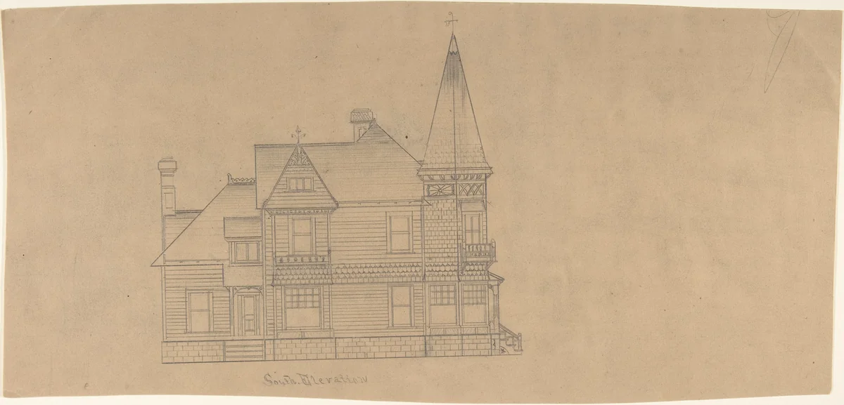 Design for a House, South Elevation by W. Strong, drawing, 1878-1888