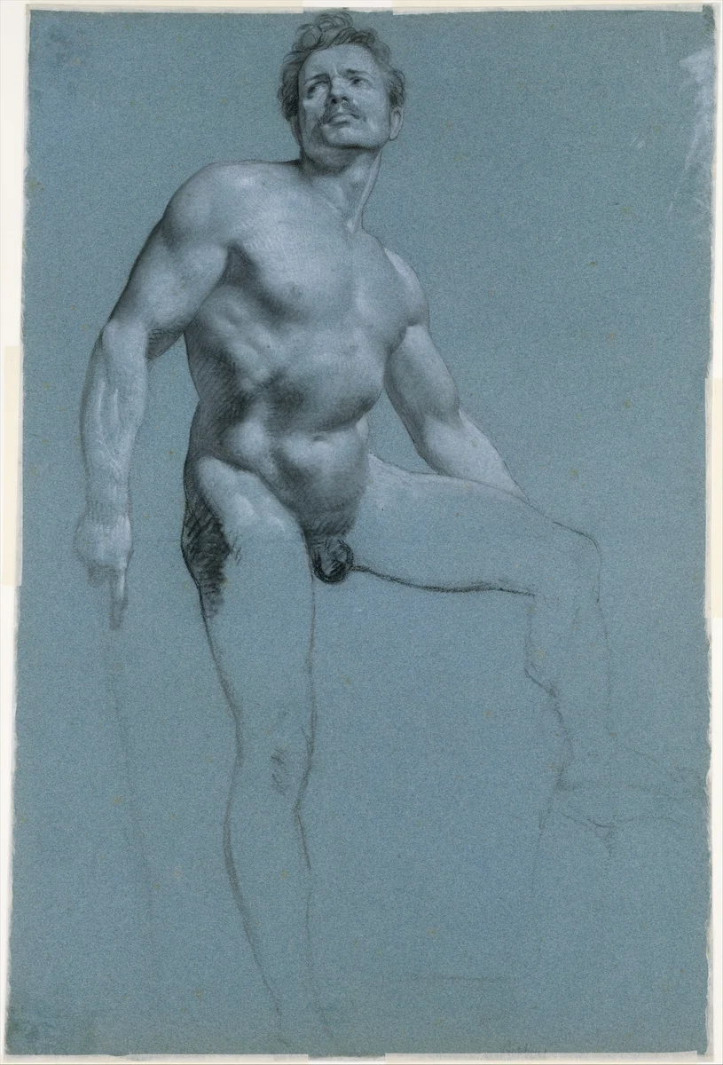 Seated Female Nude (recto); Standing Male Nude (verso) by Pierre-Paul Prud'hon, drawing, 1800-1825