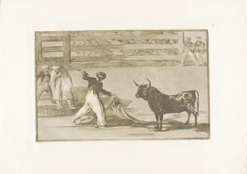 Origin of the harpoons or banderillas, plate seven from The Art of Bullfighting by Francisco José de Goya, print, 1814-1816