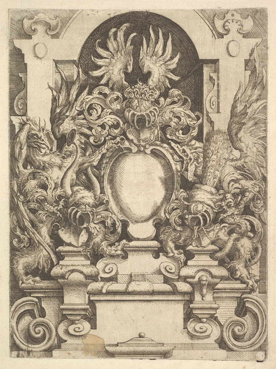 Design for a Cartouche, plate from "Architettura" by Wendel Dietterlin, print, 1598
