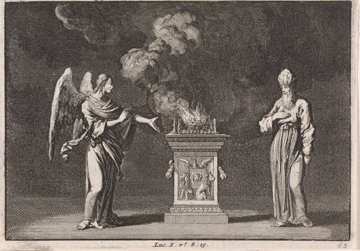 Gabriël verschijnt aan Zacharias in de tempel by Jan Luyken, print, 1703-1762