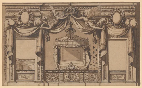 Elevation of a Royal Bedroom by anonymous, drawing, 1656-1657