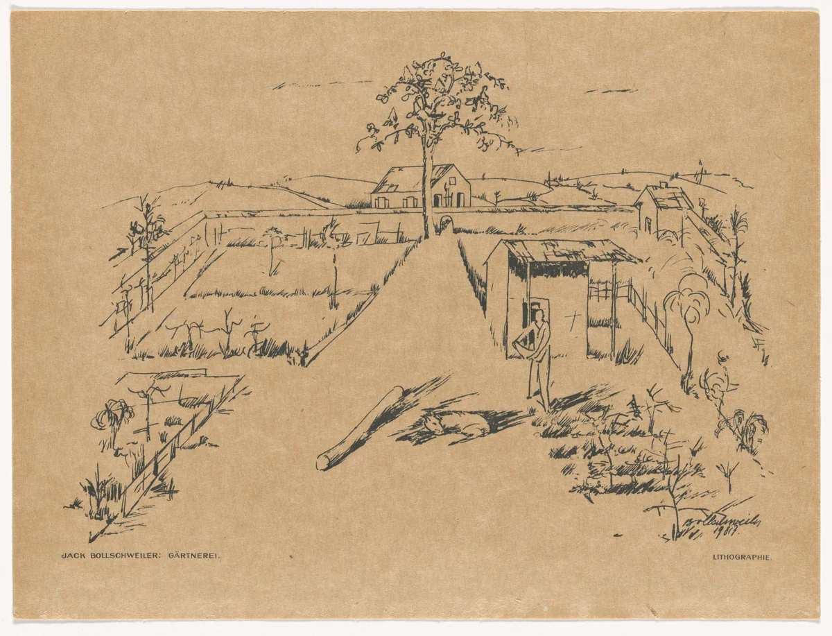 Nursery (Gärtnerei) (plate, preceding p. 353) from the periodical Das Kunstblatt, vol. 1, no. 12 (Dec 1917) by Jakob Friedrich Bollschweiler, print, 1917