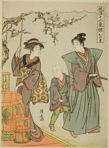 The First Month (Mutsuki), from the series "Fashionable Twelve Seasons (Furyu juni kiko)" by Torii Kiyonaga (鳥居清長), print, 1774-1784