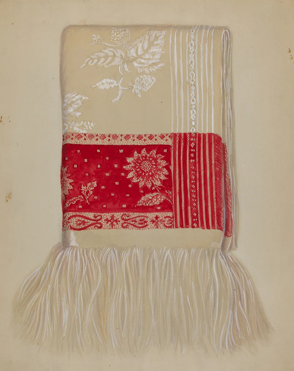 Linen - Red Border with Sunflower by Eva Wilson, index of american design, 1937