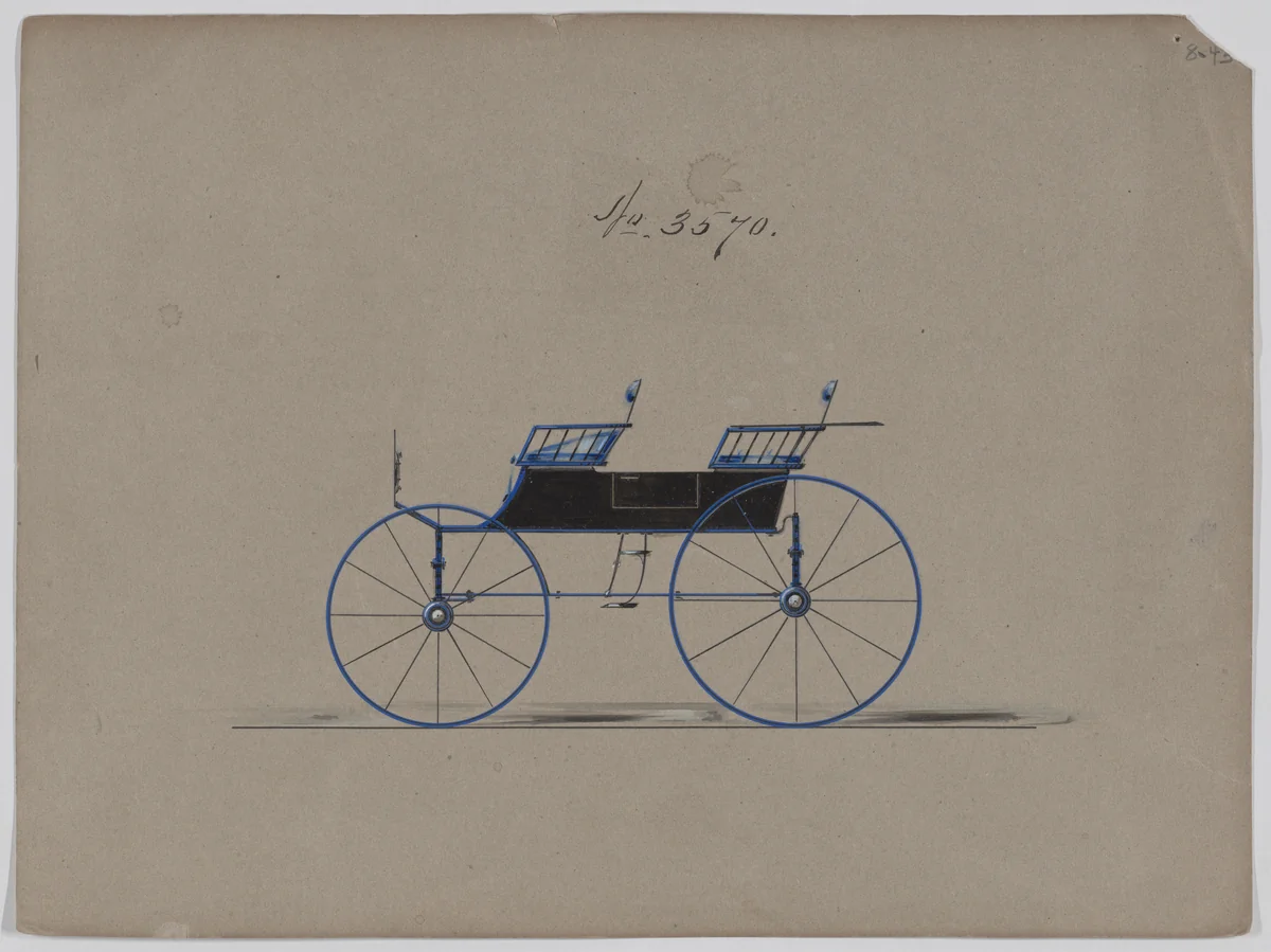 Design for 4 seat Phaeton, no top, no. 3570 by Brewster & Co., drawing, 1880