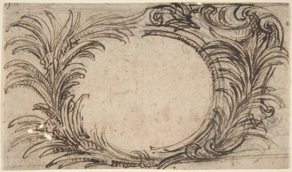 Two Variants for a Cartouche with Palm Leave Decoration by Giovanni Battista Foggini, drawing, 1652-1725