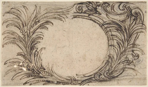 Two Variants for a Cartouche with Palm Leave Decoration by Giovanni Battista Foggini, drawing, 1652-1725
