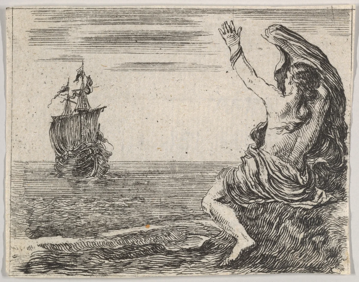 Theseus and Ariadne, from "Game of Mythology" (Jeu de la Mythologie) by Stefano della Bella, print, 1644