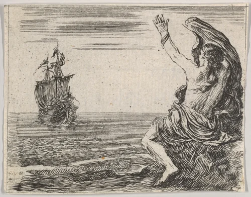 Theseus and Ariadne, from "Game of Mythology" (Jeu de la Mythologie) by Stefano della Bella, print, 1644