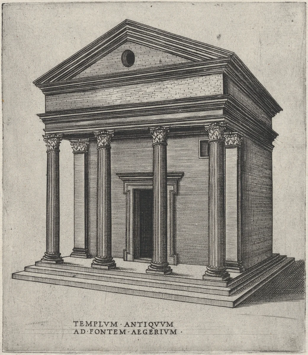 Templum Antiquum Ad Fontem Aegerium (Sant'Urbano alla Caffarella, Rome) by anonymous, print, 1545-1555