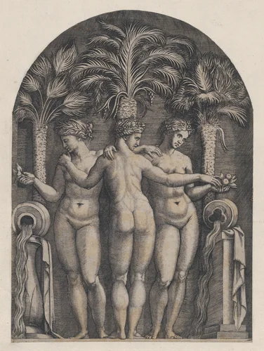 The Three Graces, from "Speculum Romanae Magnificentiae" by Marcantonio Raimondi, print, 1495-1539