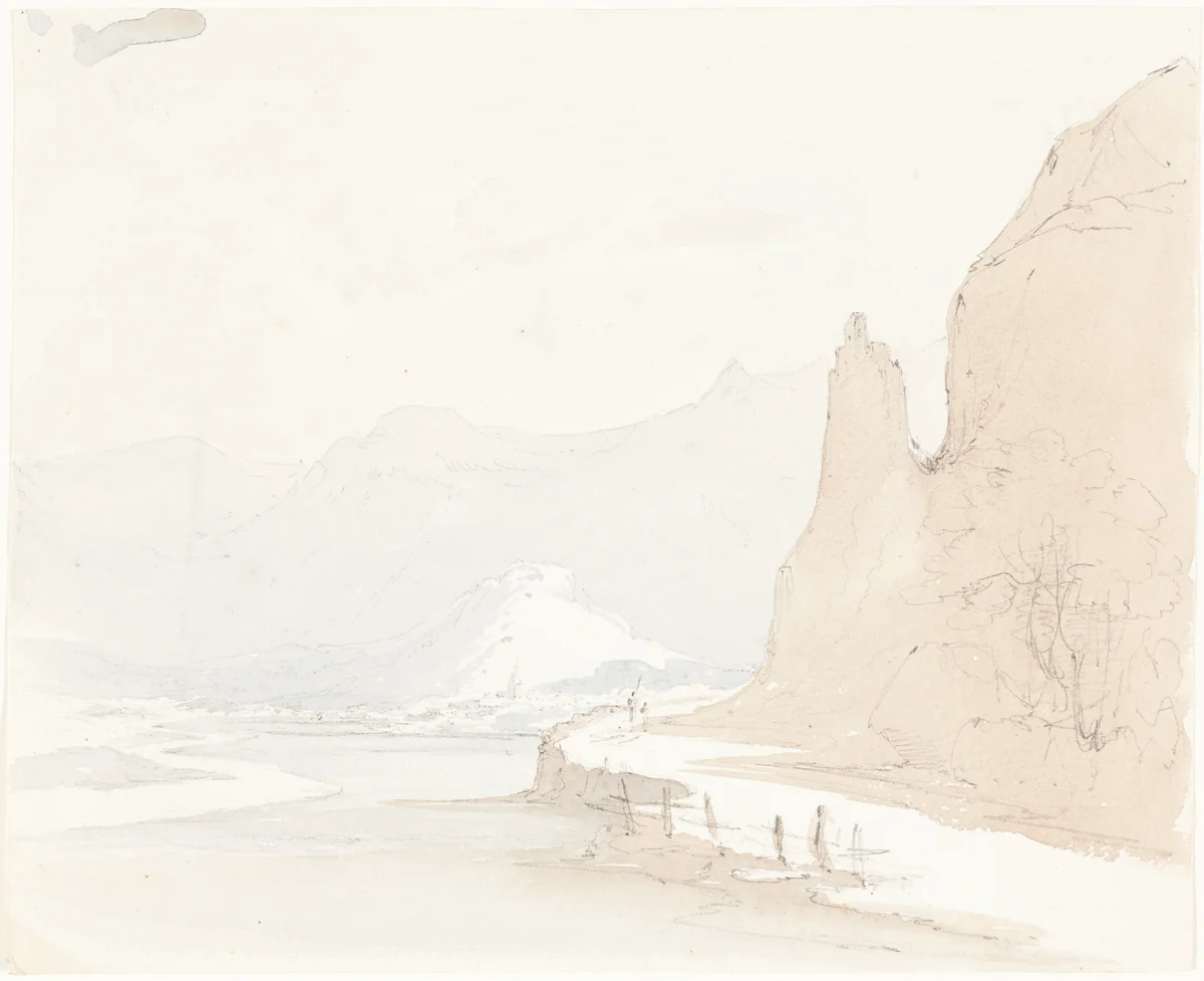 Swiss Landscape with a Village in the Distance by Sarah Grace Lushington, drawing, 1750-1837