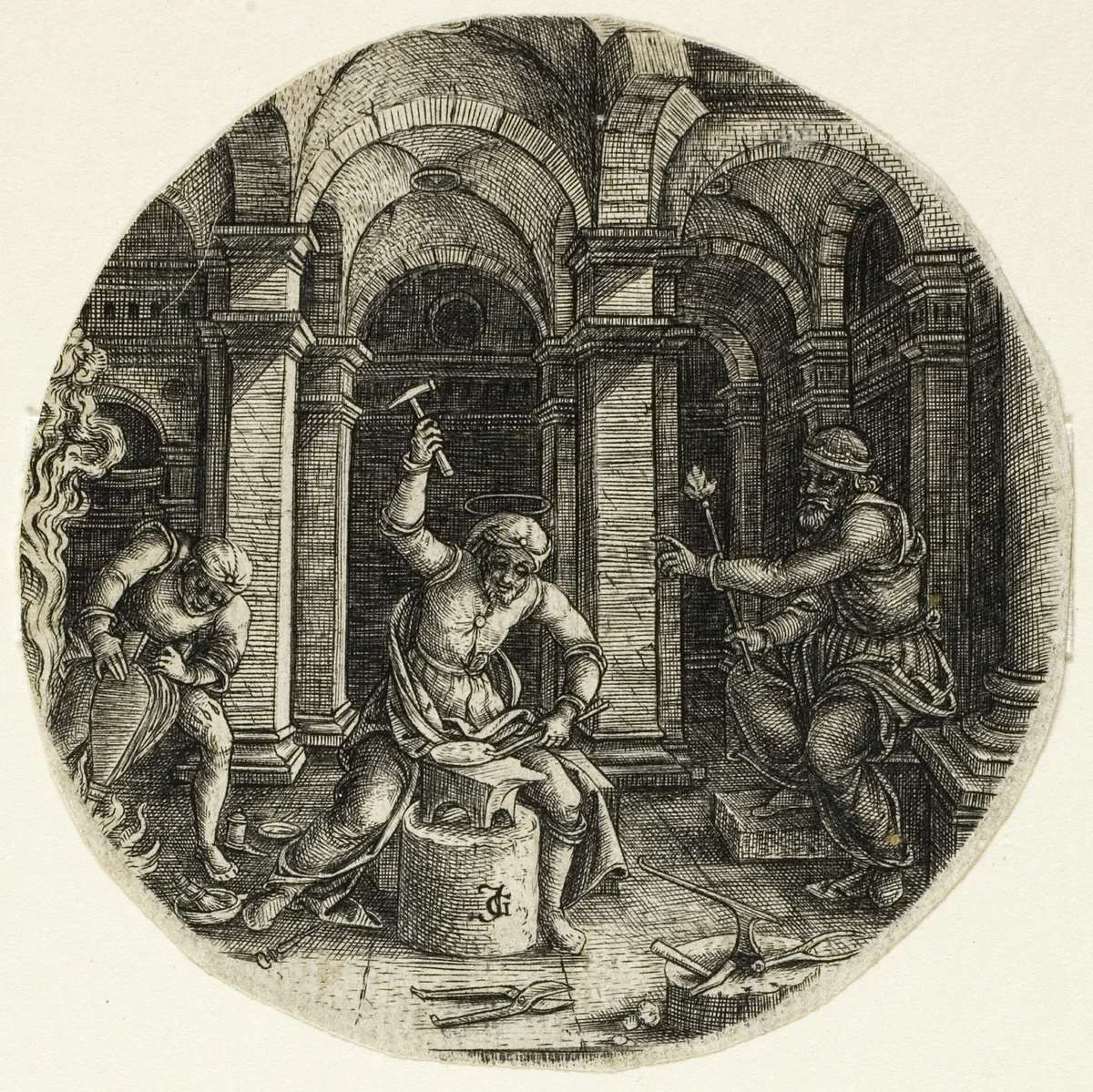 Saint Eligius and King Dagobert by Jean de Gourmont, print, 1520-1530
