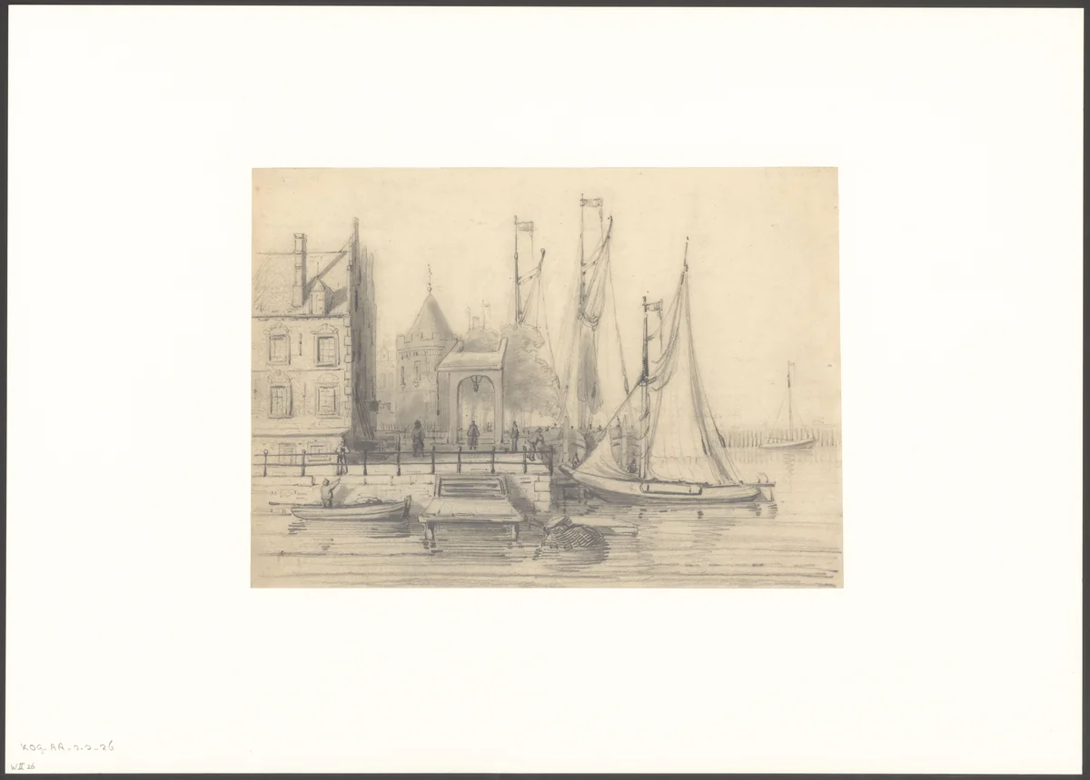 Gezicht op de Schreierstoren vanaf het IJ by anonymous, drawing, 1800-1899