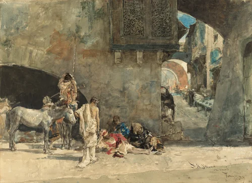 A Street in Tangiers by Mariano Fortuny Marsal, drawing, 1860-1862