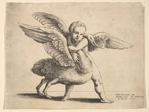 Cupid and the swan by Wenceslaus Hollar, print, 1652