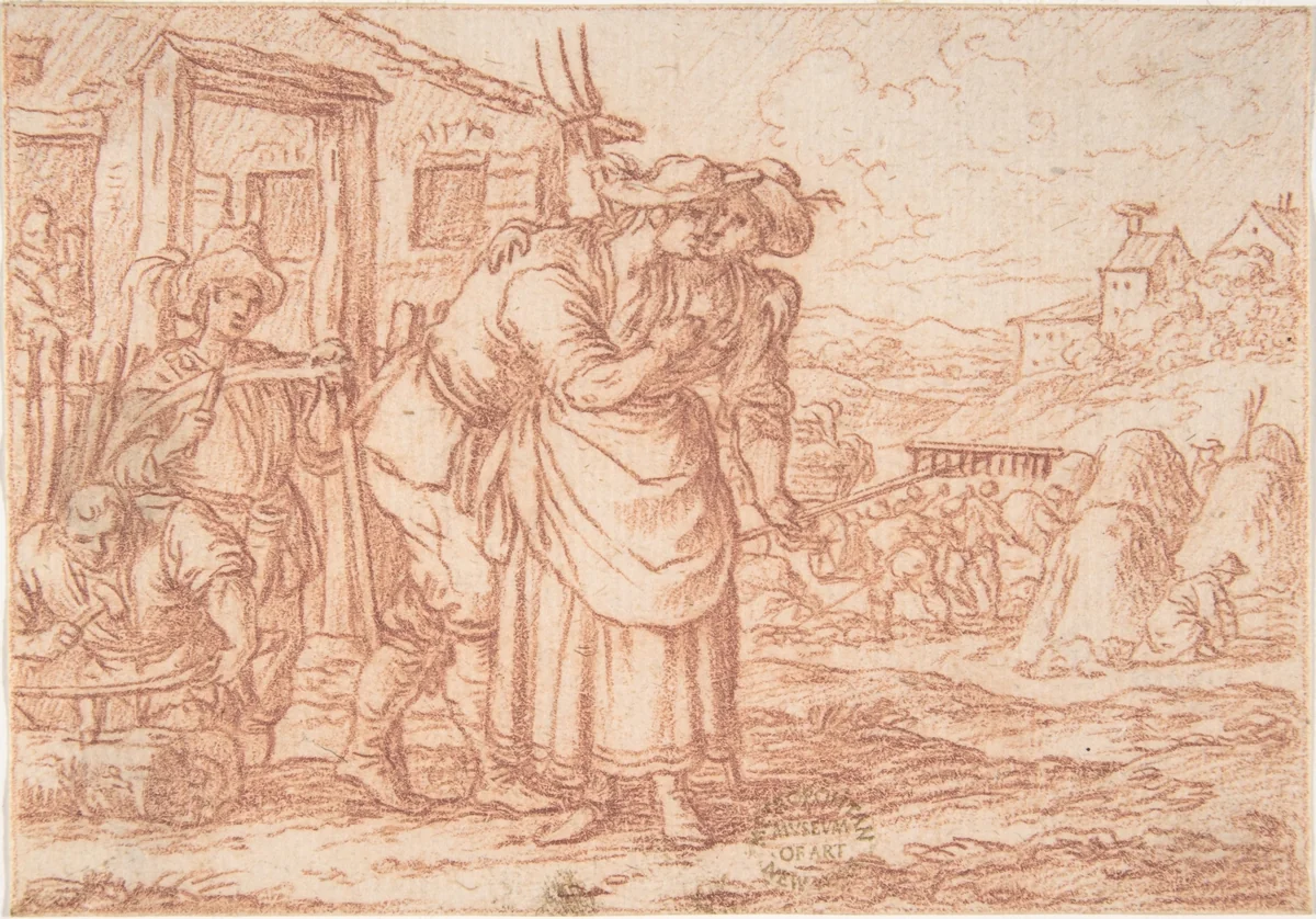 July (one of a series representing the labors of the months) by Jonas Umbach, drawing, 1690