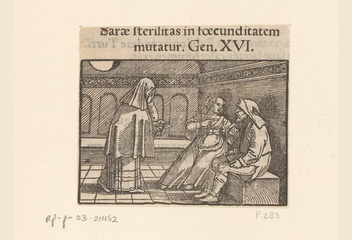 Sara vraagt Abraham om Hagar te verstoten by anonymous, print, 1530-1533