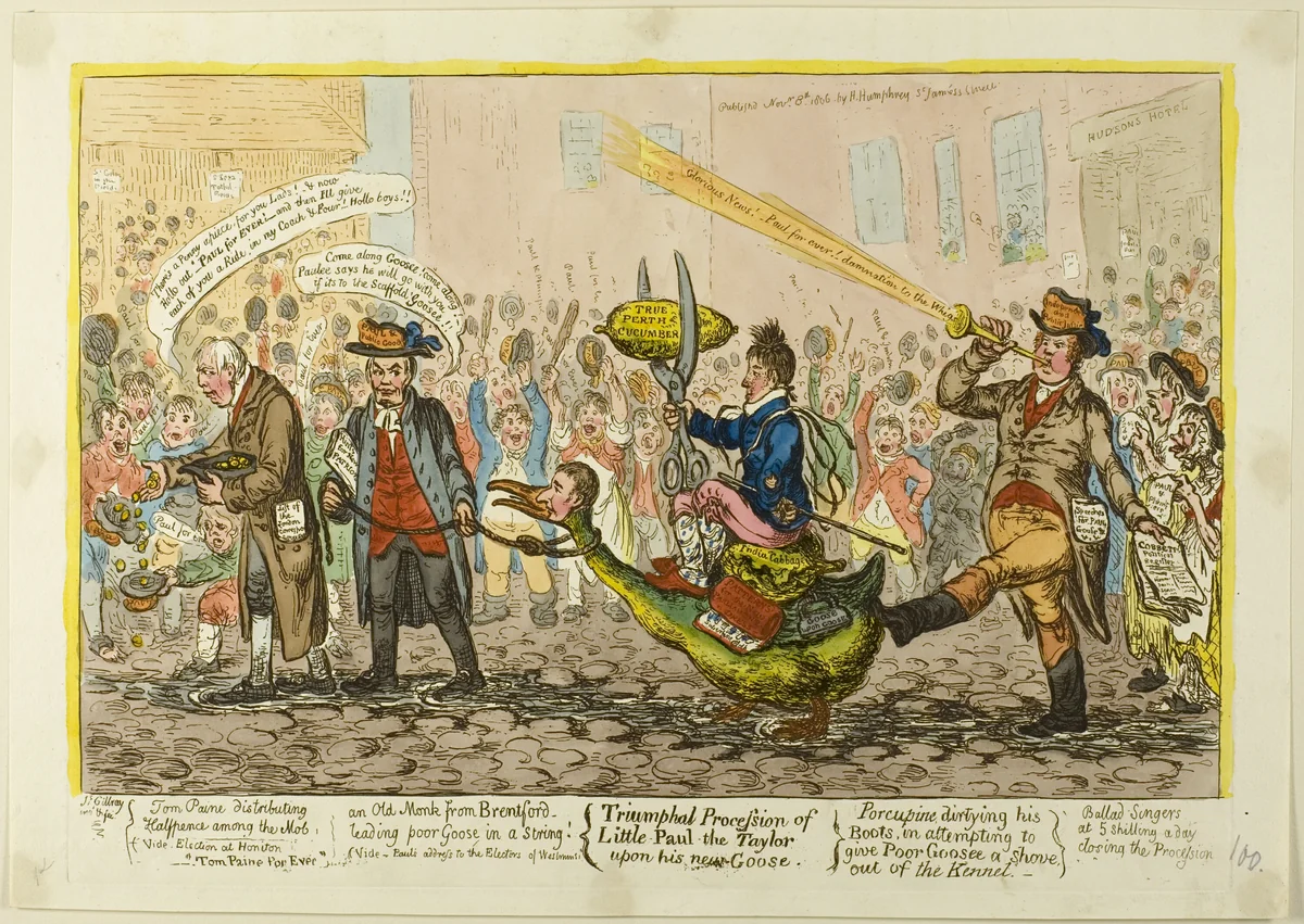 Triumphal Procession of Little-Paul-The Taylor Upon his New Goose by James Gillray, print, 1806