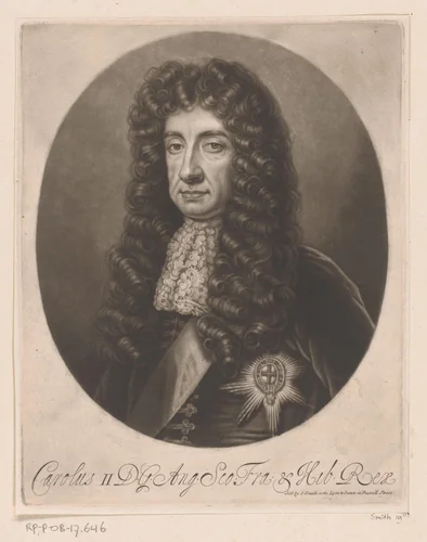 Portret van Karel II van Engeland by Isaac Beckett, print, 1683-1687