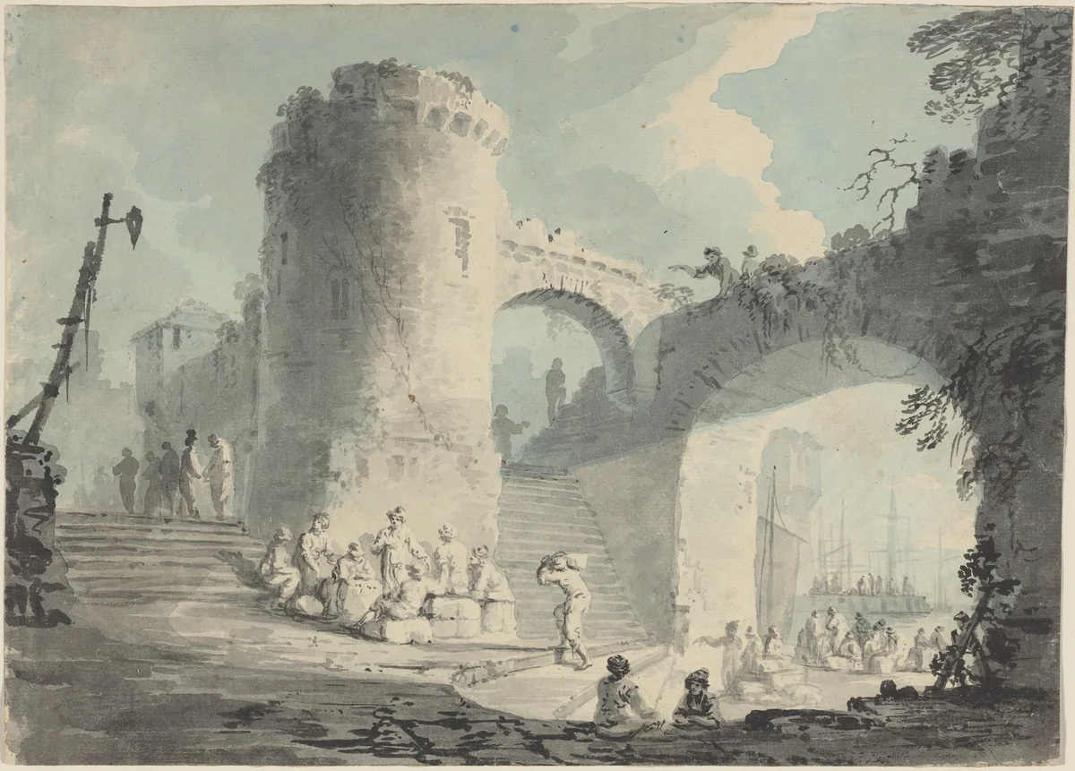 Port Scene by Claude Joseph Vernet, drawing, 1714-1789