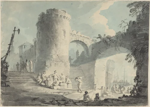 Port Scene by Claude Joseph Vernet, drawing, 1714-1789